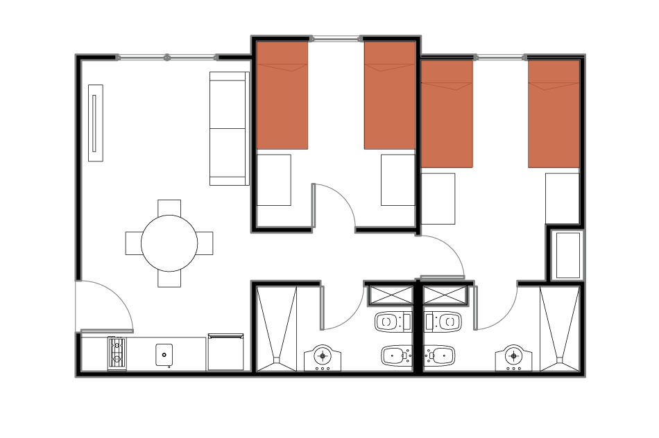 Plano de distribución del departamento modelo